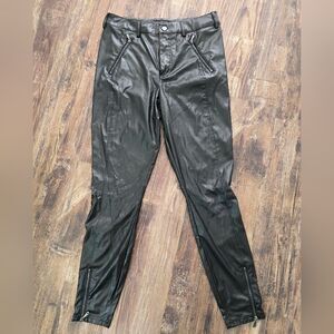 Guess Faux Leather Pants Size 12 Jet Black High Rise Zip Ankle FIt